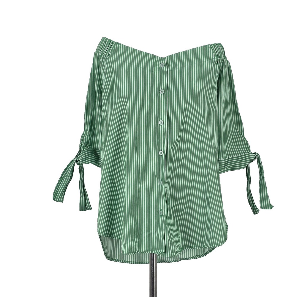 Haute Project Los Angeles Womens Top Large Striped Off Shoulder Tie Sleeve